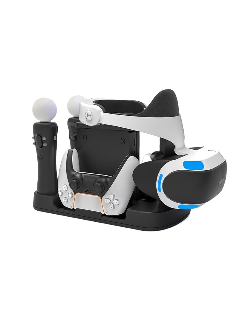 PSVR Charging Stand, with PS5 Controller Charging Station, for Displaying PS VR Headset and Processor, with Led Indicator, 2 Magnetic Clasp and Type-C Cable, Black