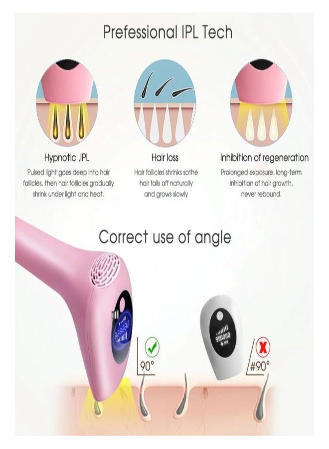 New Professional IPL Laser Hair Removal Device with Razor and Sunglasses 900000 Flashes Pink
