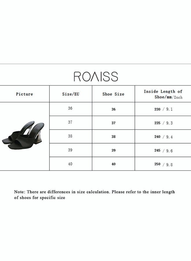 Women's Fashion Satin High Heel Slippers Square Head Crystal Heel Solid Bright Sandals Open Toe Summer Non Slip High Heels