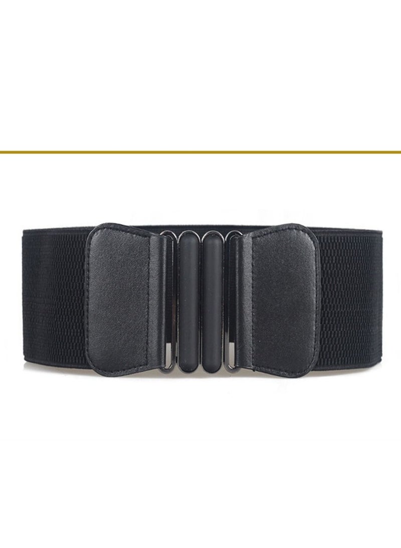 Simple Ultra Wide Women's Decoration On Buckle Waist Seal Elastic 90g  Black