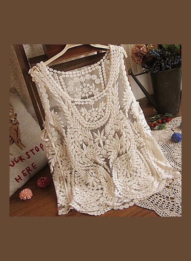 Women's Sleeveless Lace Tank Top Embroidery Hollow-Out Floral Crochet Shirt White