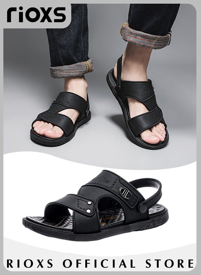 Men's Casual Open Toe Faux Leather Sandals Summer Non-Slip Beach Sandal Sneakers Walking Outdoor Flat Sandals