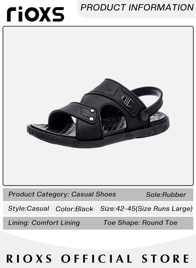 Men's Casual Open Toe Faux Leather Sandals Summer Non-Slip Beach Sandal Sneakers Walking Outdoor Flat Sandals