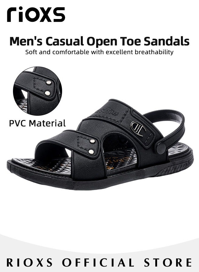 Men's Casual Open Toe Faux Leather Sandals Summer Non-Slip Beach Sandal Sneakers Walking Outdoor Flat Sandals