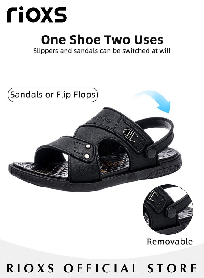 Men's Casual Open Toe Faux Leather Sandals Summer Non-Slip Beach Sandal Sneakers Walking Outdoor Flat Sandals