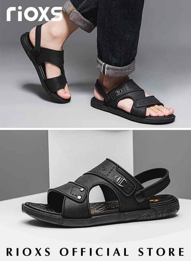 Men's Casual Open Toe Faux Leather Sandals Summer Non-Slip Beach Sandal Sneakers Walking Outdoor Flat Sandals