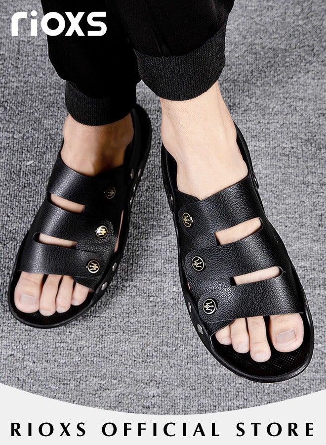Men's Casual Flat Sandals with Adjustable Dual use Ankle Straps, Slip-On Beach Sandals, Open Toe Non-slip Flats, Soft Comfortable Slide Sandals, Perfect for Keeping Your Feet Cool