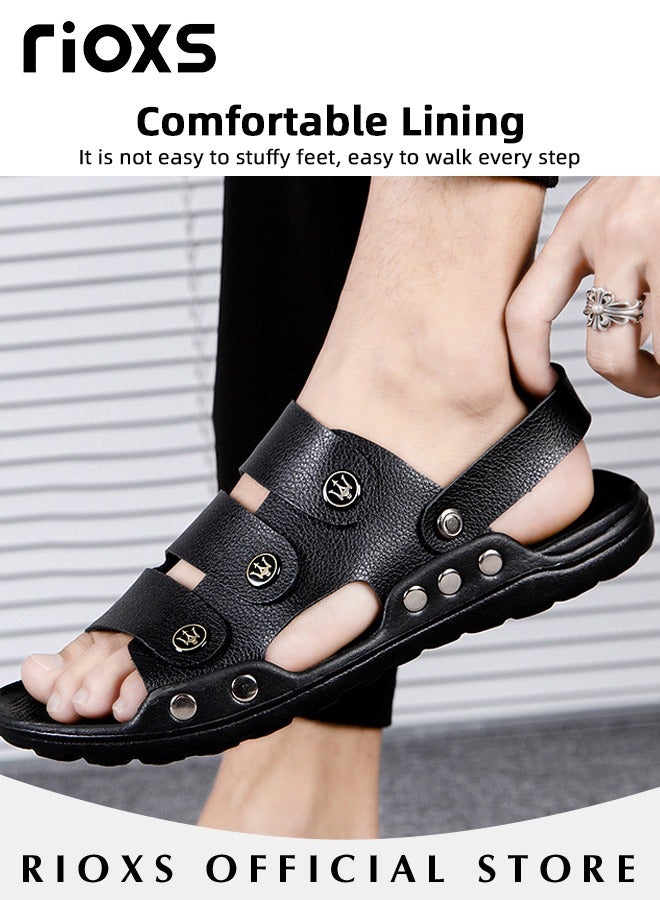 Men's Casual Flat Sandals with Adjustable Dual use Ankle Straps, Slip-On Beach Sandals, Open Toe Non-slip Flats, Soft Comfortable Slide Sandals, Perfect for Keeping Your Feet Cool