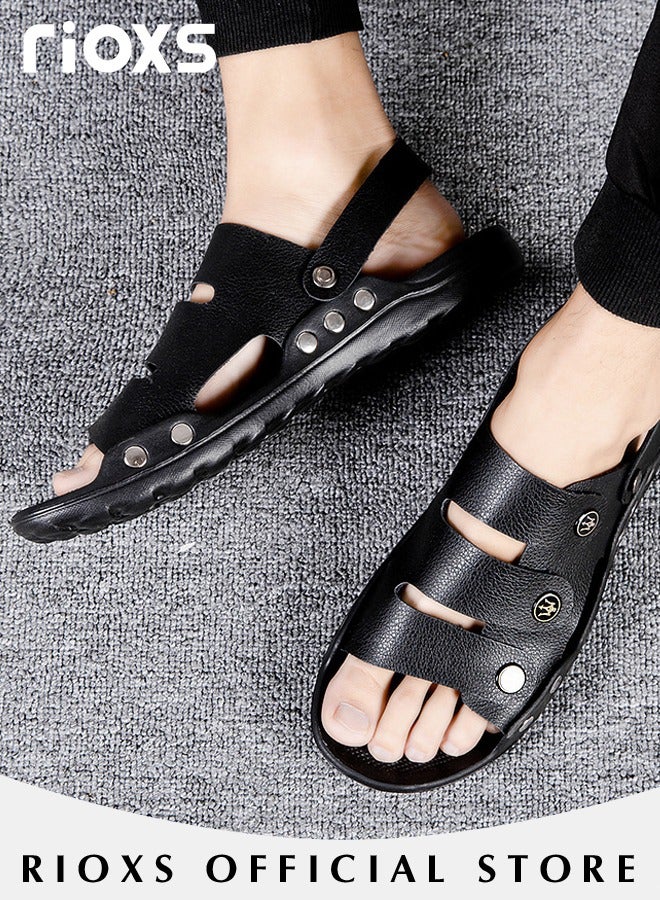 Men's Casual Flat Sandals with Adjustable Dual use Ankle Straps, Slip-On Beach Sandals, Open Toe Non-slip Flats, Soft Comfortable Slide Sandals, Perfect for Keeping Your Feet Cool