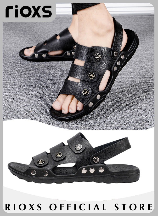 Men's Casual Flat Sandals with Adjustable Dual use Ankle Straps, Slip-On Beach Sandals, Open Toe Non-slip Flats, Soft Comfortable Slide Sandals, Perfect for Keeping Your Feet Cool