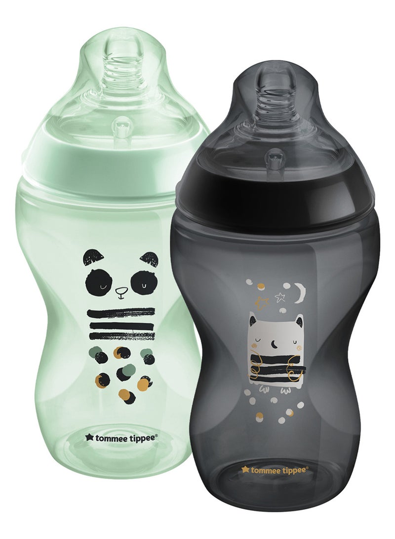 Pack Of 2 Closer To Nature Baby Bottles, Medium-Flow Teat With Anti-Colic Valve 3 Months+, 340 ml Multicolor