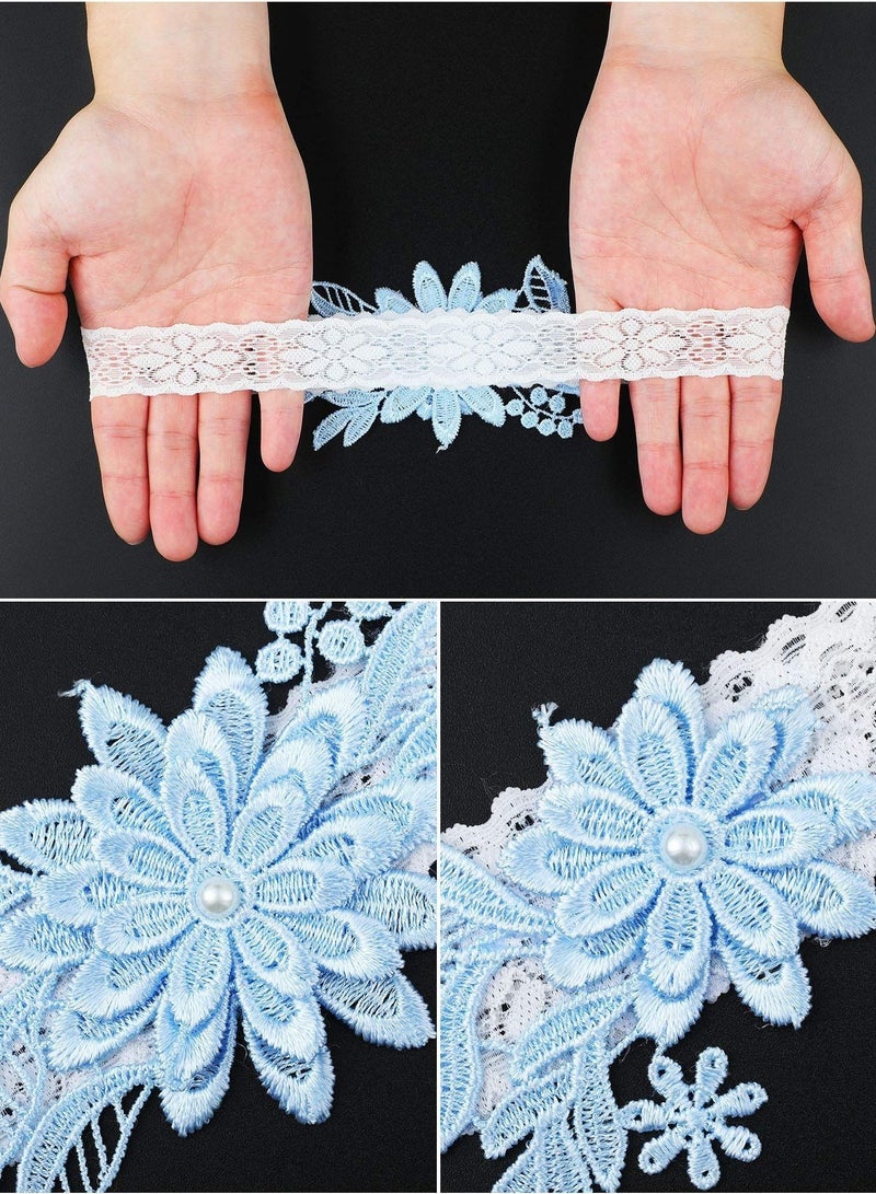 Wedding Garters for Bride, 2 Pcs Daisy Lace Bridal Garter, Adjustable Hand Sewn Faux Pearls Garter for Bride Women