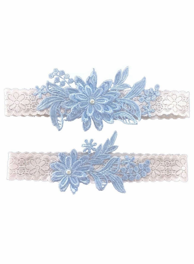 Wedding Garters for Bride, 2 Pcs Daisy Lace Bridal Garter, Adjustable Hand Sewn Faux Pearls Garter for Bride Women