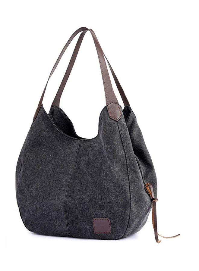 Stitched Detailed Hobo Bag Black