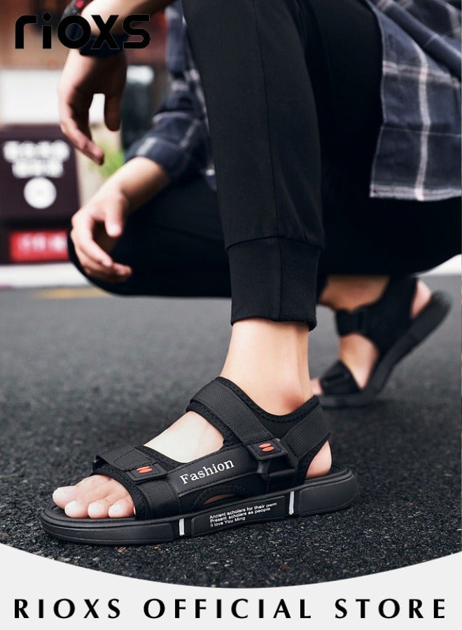 Men's Casual Open Toe Water Sandal Breathable Non-Slip Beach Sandals Sneakers Pool Slide Adjustable Flat Shoes With Back-Strap