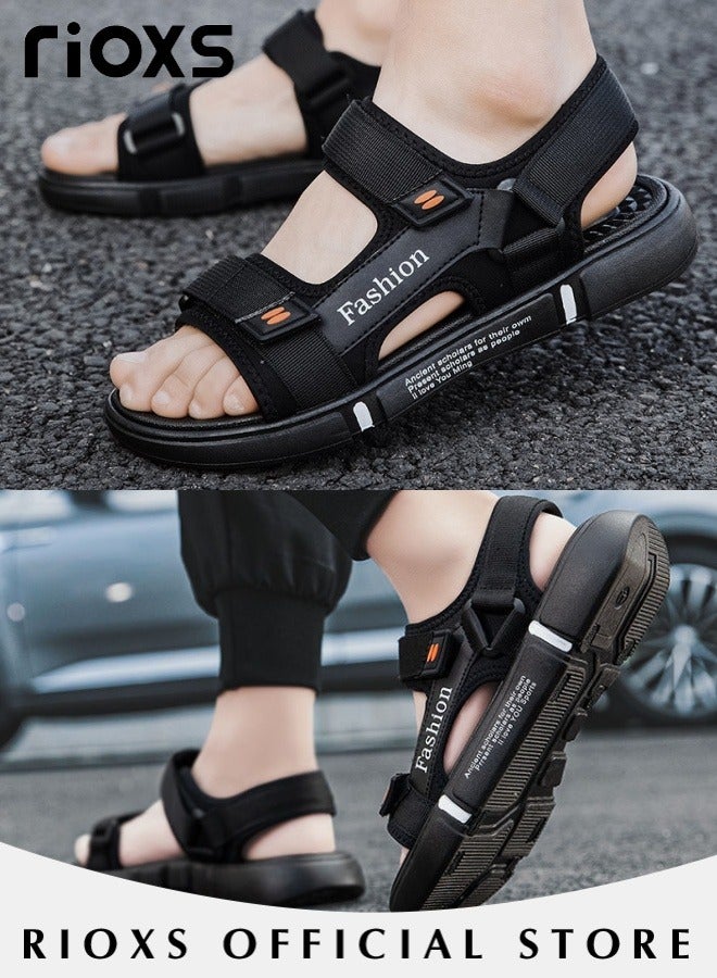 Men's Casual Open Toe Water Sandal Breathable Non-Slip Beach Sandals Sneakers Pool Slide Adjustable Flat Shoes With Back-Strap