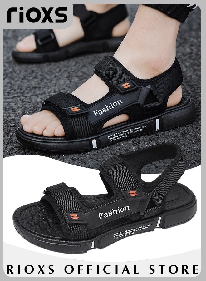 Men's Casual Open Toe Water Sandal Breathable Non-Slip Beach Sandals Sneakers Pool Slide Adjustable Flat Shoes With Back-Strap