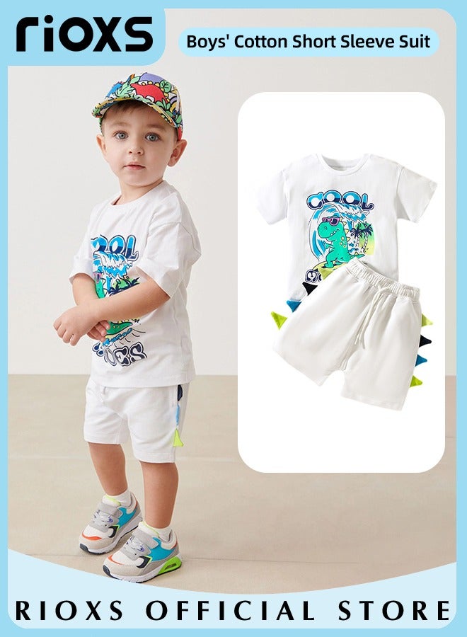 Toddler Baby Boys Top And Short Sets, Kids Short Sleeve Shirt And Short Pants Suits, Breathable Cotton Outfits, Boy's Summer Playwear Suits, Dinosaur Printing Clothing Sets