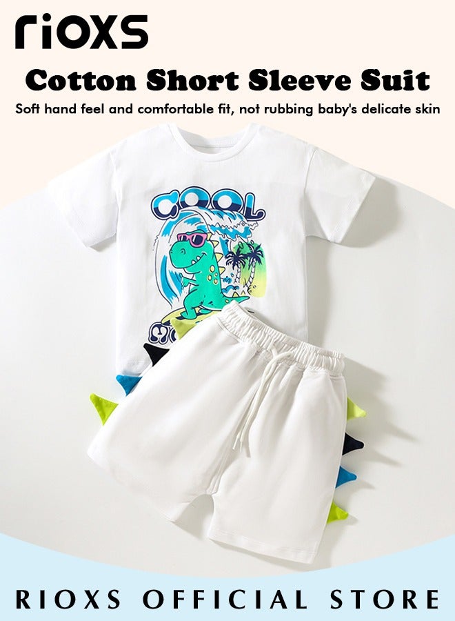 Toddler Baby Boys Top And Short Sets, Kids Short Sleeve Shirt And Short Pants Suits, Breathable Cotton Outfits, Boy's Summer Playwear Suits, Dinosaur Printing Clothing Sets