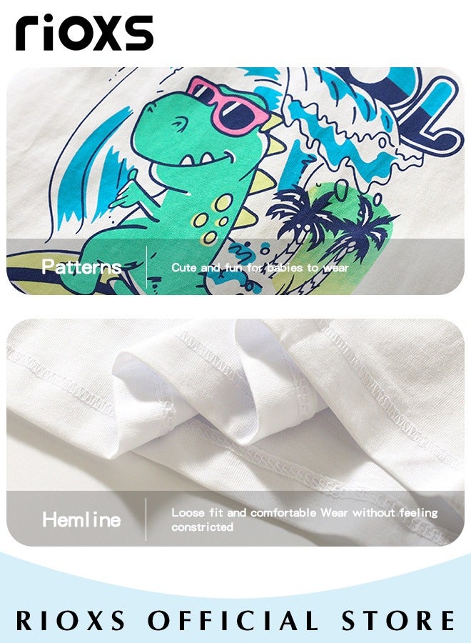 Toddler Baby Boys Top And Short Sets, Kids Short Sleeve Shirt And Short Pants Suits, Breathable Cotton Outfits, Boy's Summer Playwear Suits, Dinosaur Printing Clothing Sets
