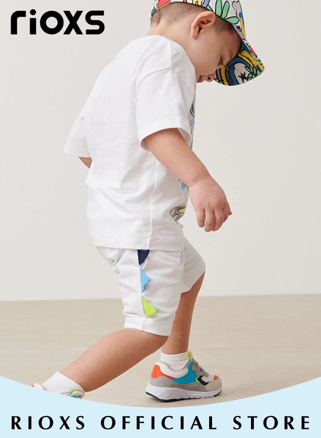Toddler Baby Boys Top And Short Sets, Kids Short Sleeve Shirt And Short Pants Suits, Breathable Cotton Outfits, Boy's Summer Playwear Suits, Dinosaur Printing Clothing Sets