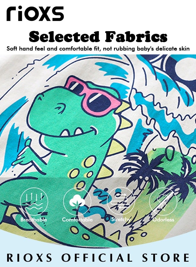 Toddler Baby Boys Top And Short Sets, Kids Short Sleeve Shirt And Short Pants Suits, Breathable Cotton Outfits, Boy's Summer Playwear Suits, Dinosaur Printing Clothing Sets