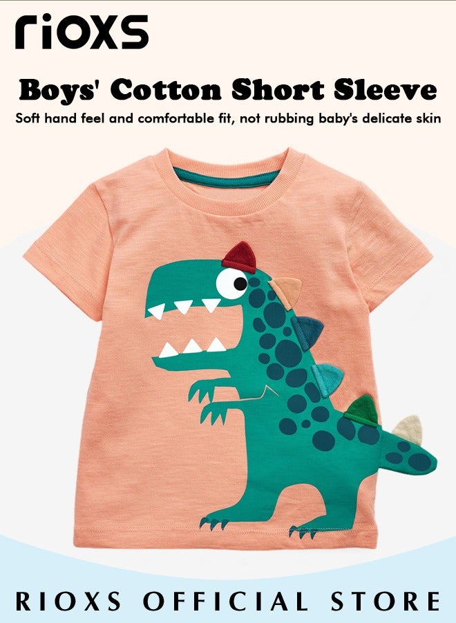 Toddler Boys Short Sleeve T-Shirts, Crewneck Cartoon Dinosaur Shirts, Fashion Breathable Soft Cotton T-ShirtTee Tops for Kids, Classic Graphic Short Sleeve Tees, Perfect for Daily Wearing, School and Other Outdoor Activities