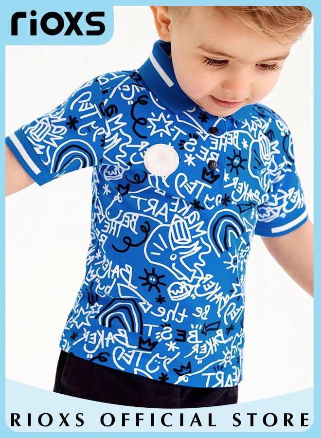 Toddler Boys Fashionable Comfortable Tops, Breathable Soft 100% Cotton T-Shirt, Classic Graphic Short Sleeve Tees, Perfect for Daily Wearing, School and other Outdoor Activities