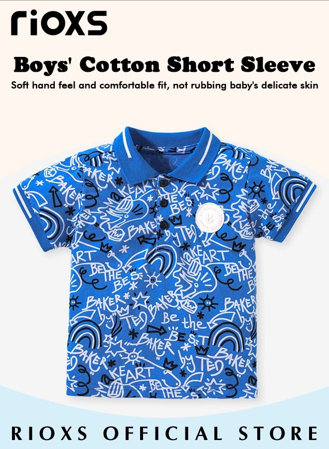 Toddler Boys Fashionable Comfortable Tops, Breathable Soft 100% Cotton T-Shirt, Classic Graphic Short Sleeve Tees, Perfect for Daily Wearing, School and other Outdoor Activities