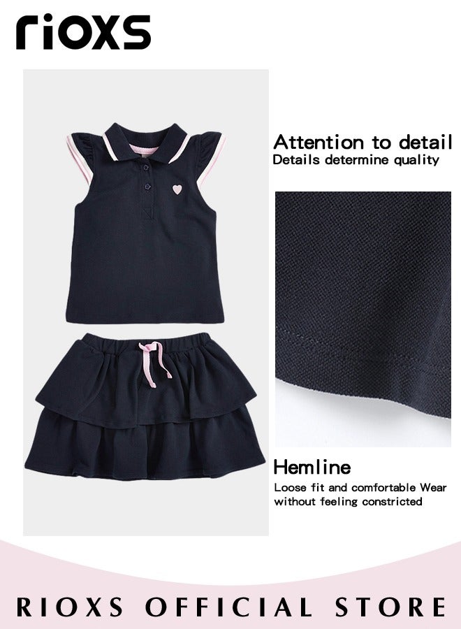 Toddlers Kids Girls Short Sleeve Button Up A Line Dress Round Neck Knitted 100% Cotton Princess Summer Doll Collar Dress