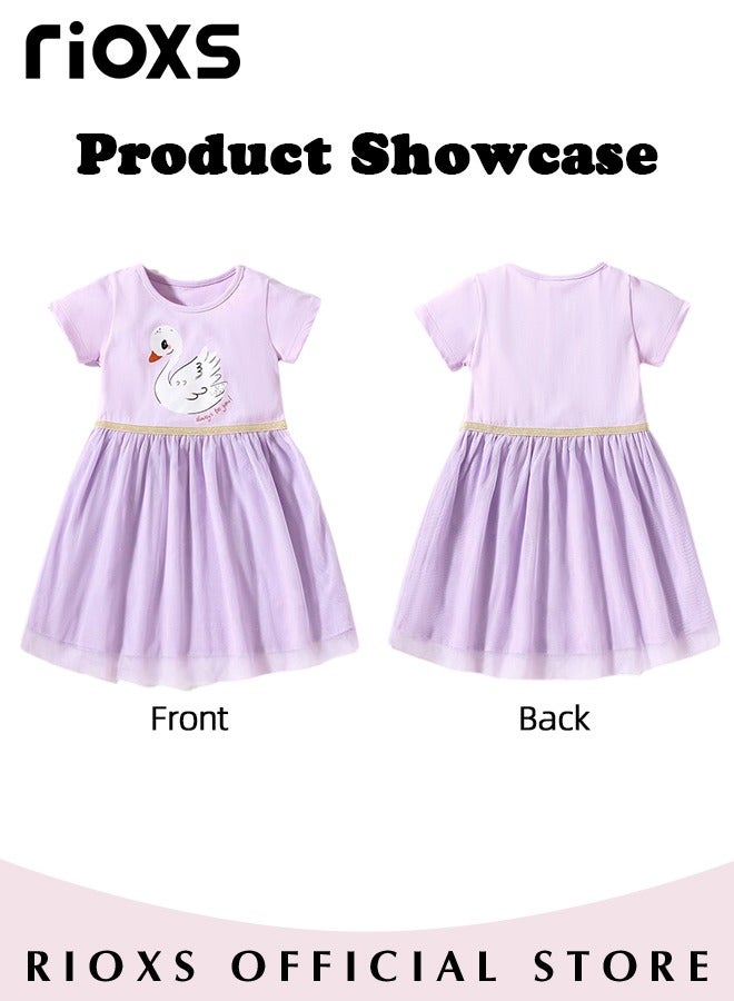 Toddlers Kids Girls Printed A Line Tutu Dress Round Neck Sleeveless Dress Knitted 100% Cotton Princess Summer Dress