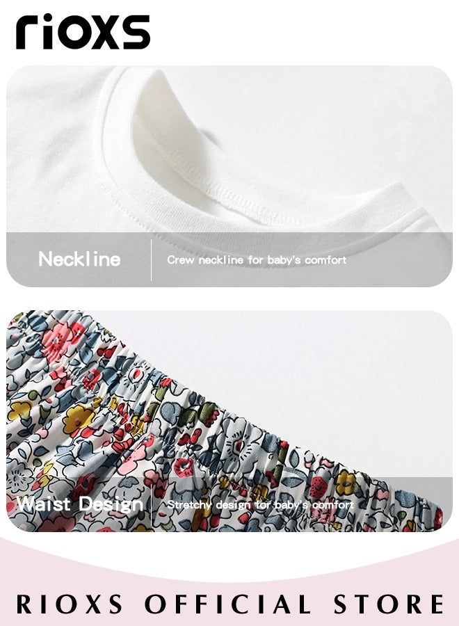 Toddler Girls Top and Short Sets Kids Short Sleeve Shirt Short Pants Suits Breathable 100% Cotton Outfits Summer Playwear