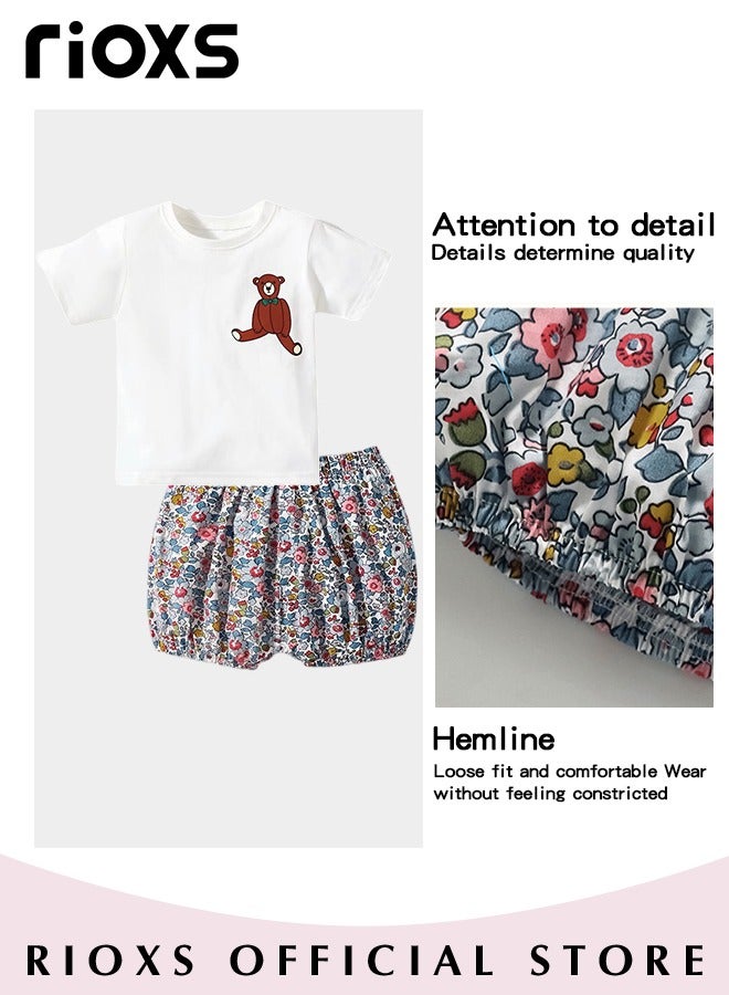 Toddler Girls Top and Short Sets Kids Short Sleeve Shirt Short Pants Suits Breathable 100% Cotton Outfits Summer Playwear