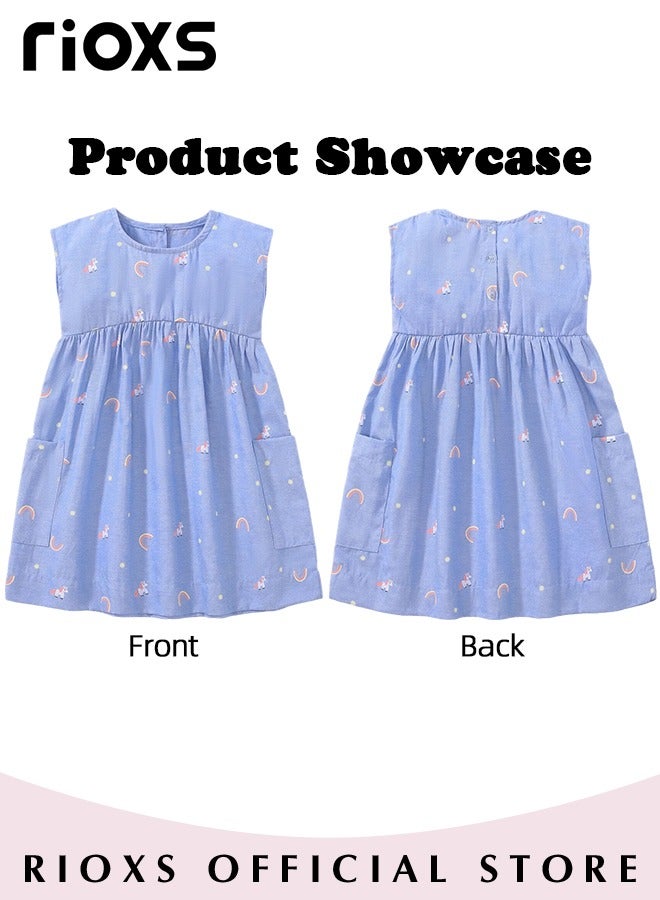 Girls A-line Dress with Adorable Pattern, Colorful Round Neck Sleeveless Dress, Wonderful Summer Dresses for Girls, Comfortable to Wear, Great Gift Choice for Girls