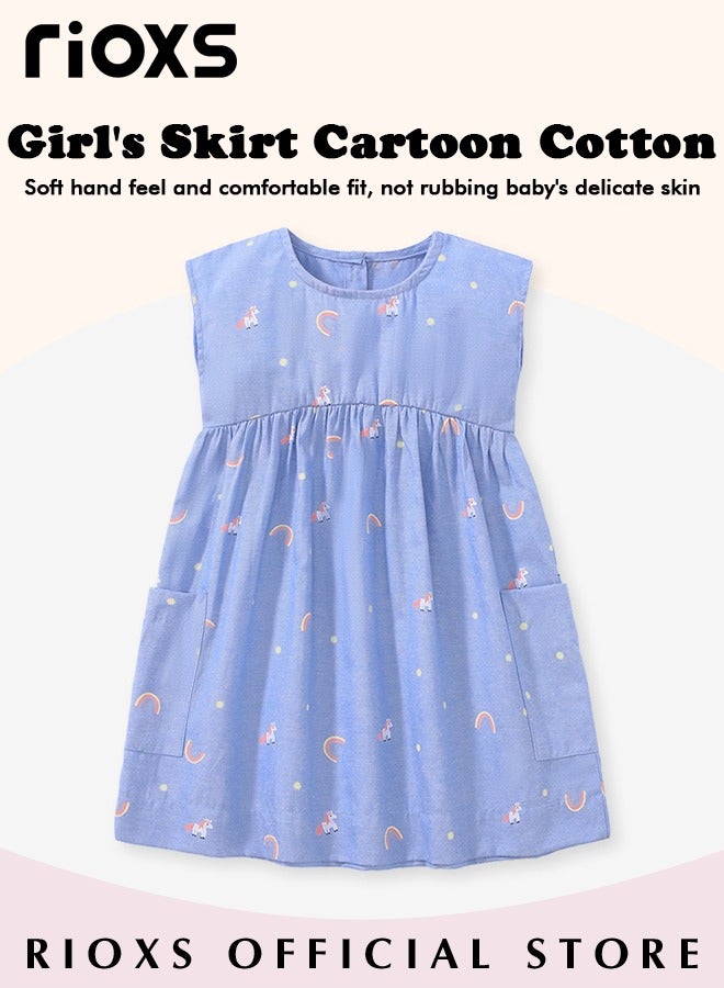 Girls A-line Dress with Adorable Pattern, Colorful Round Neck Sleeveless Dress, Wonderful Summer Dresses for Girls, Comfortable to Wear, Great Gift Choice for Girls