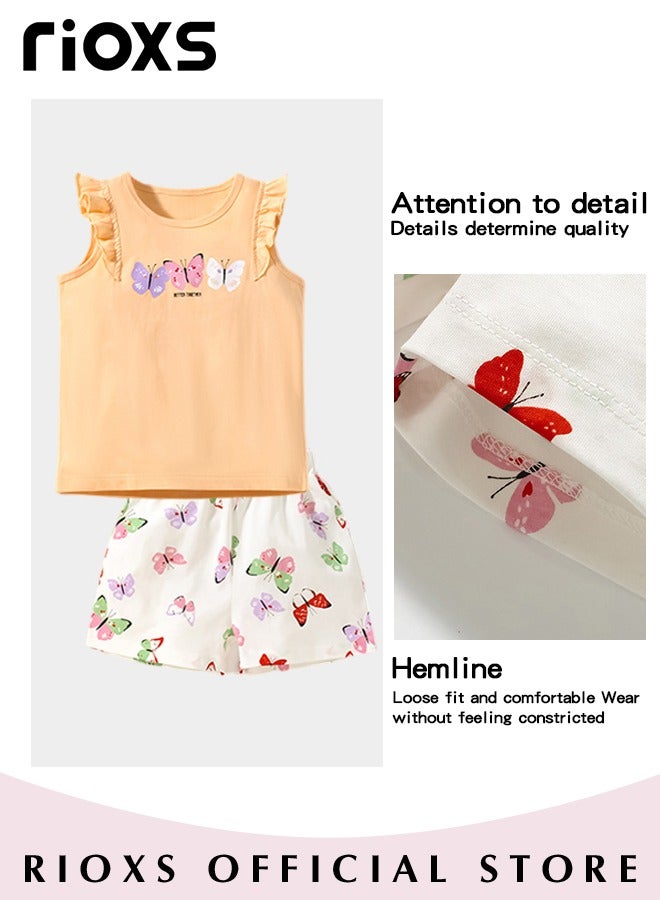 Toddler Baby Girls Top and Short Sets Kids Sleeveless Shirt Short Pants Suits Breathable 100% Cotton Outfits Summer Playwear