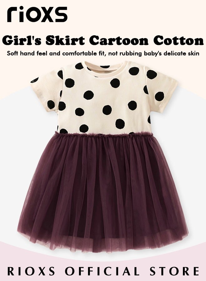 Kids Girls Breathable A Line Tutu Dress Round Neck Short Sleeve Dress Knitted 100% Cotton Summer Princess Dress