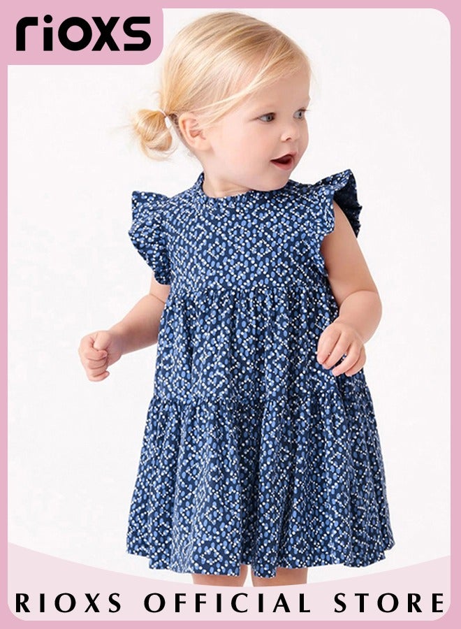 Toddlers Kids Baby Girls Short Sleeve A Line Dress Round Neck Knitted 100% Cotton Princess Summer Dress