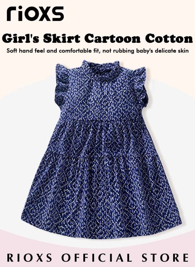 Toddlers Kids Baby Girls Short Sleeve A Line Dress Round Neck Knitted 100% Cotton Princess Summer Dress