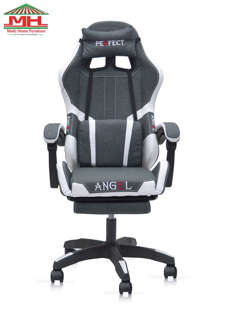 Best Executive Gaming Chair with Retractable Footrest Modern design For Video Gaming For PC With adjustable Height and Fully Reclining Back And Head Rest For ADULTS (10 TO 20) Years MH-FR34-Grey/White