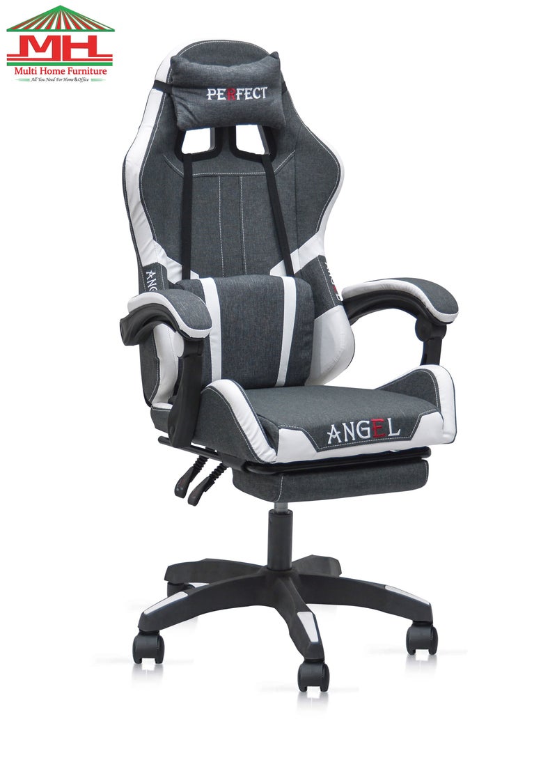 Best Executive Gaming Chair with Retractable Footrest Modern design For Video Gaming For PC With adjustable Height and Fully Reclining Back And Head Rest For ADULTS (10 TO 20) Years MH-FR34-Grey/White