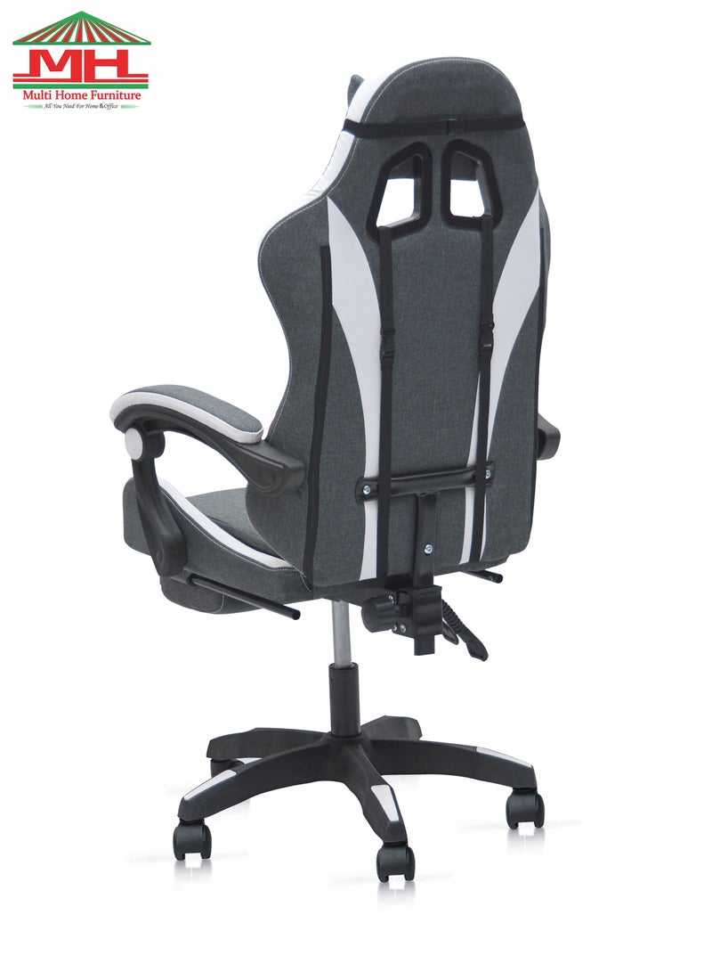 Best Executive Gaming Chair with Retractable Footrest Modern design For Video Gaming For PC With adjustable Height and Fully Reclining Back And Head Rest For ADULTS (10 TO 20) Years MH-FR34-Grey/White