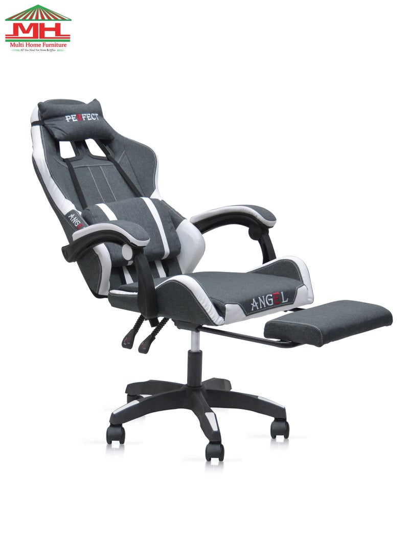 Best Executive Gaming Chair with Retractable Footrest Modern design For Video Gaming For PC With adjustable Height and Fully Reclining Back And Head Rest For ADULTS (10 TO 20) Years MH-FR34-Grey/White