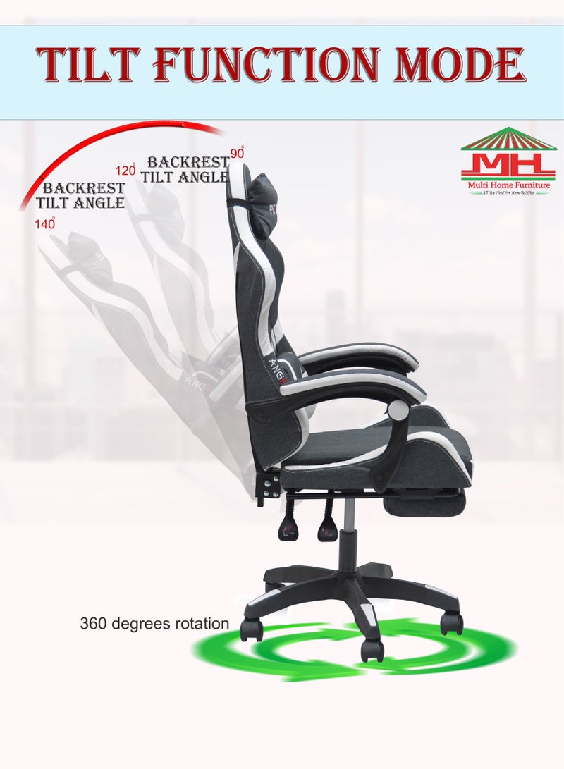 Best Executive Gaming Chair with Retractable Footrest Modern design For Video Gaming For PC With adjustable Height and Fully Reclining Back And Head Rest For ADULTS (10 TO 20) Years MH-FR34-Grey/White