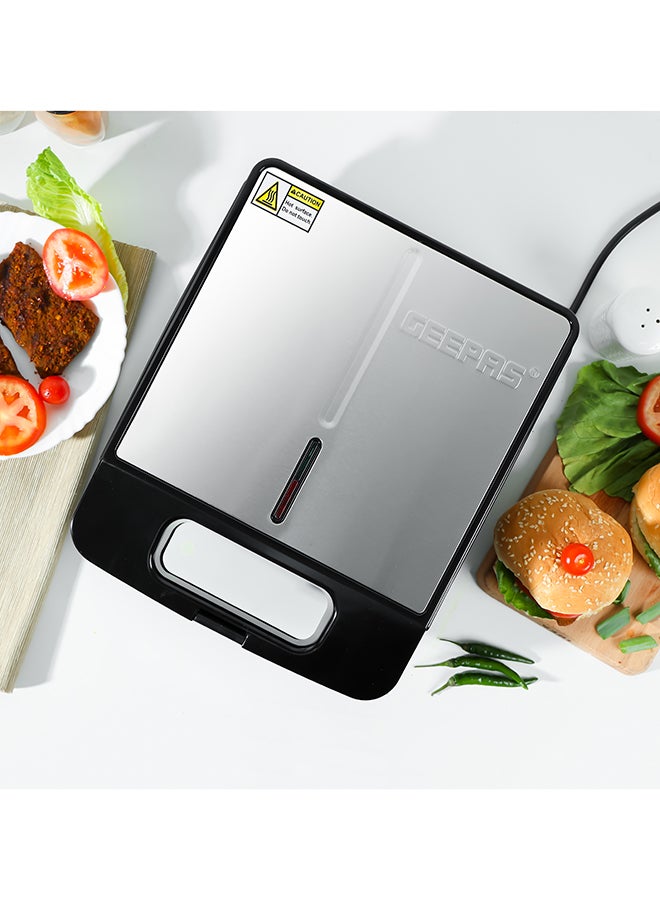 Grill Maker, Power On & Ready Indicator, Non-Stick Cooking Plate, Cool Touch Housing, Thermostat Control, Upright Stand for Compact Storage 1400 W GGT671N Silver/Black