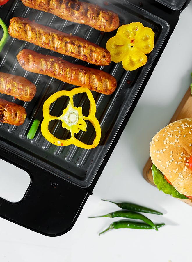 Grill Maker, Power On & Ready Indicator, Non-Stick Cooking Plate, Cool Touch Housing, Thermostat Control, Upright Stand for Compact Storage 1400 W GGT671N Silver/Black