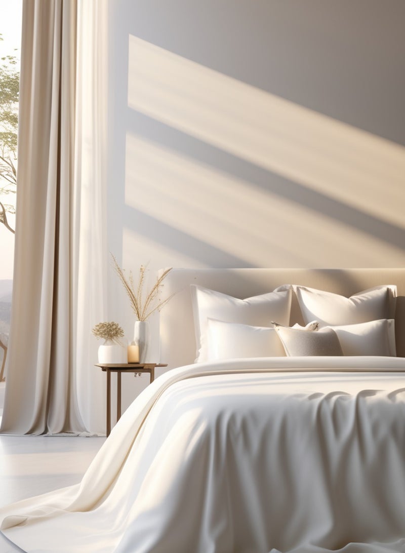 Raymond Home Queen Size Super Soft 210 TC Satin Pure Cotton Fitted sheet & 2 Pillow Cases (160x200+30 cm, 50x75 cm) Ivory