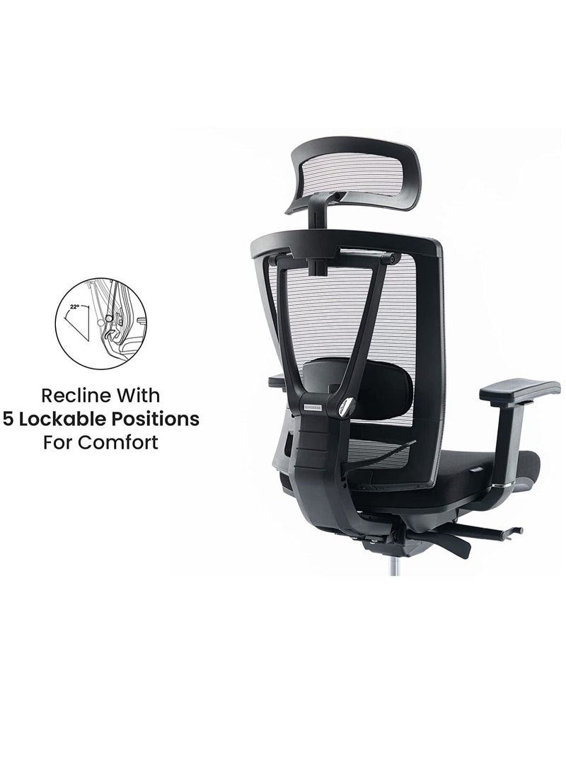 HALO Chair Premium Ergonomic Gaming & Office Chair with Multi Adjustable Features by Navodesk (Pure Black)