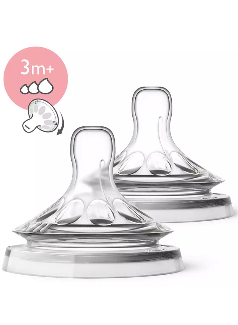 Pack Of 2 Natural 2.0 Feeding Bottle Teats Variable Flow For 3m+, Clear