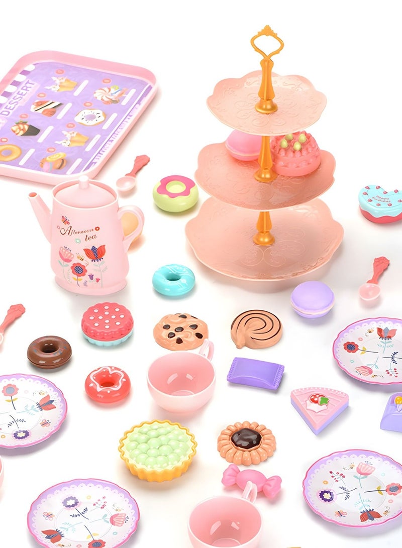 Tea Set for Little Girls, Princess Tea Time Toys Playset- Teapot Dishes Dessert & Carrying Case, Kitchen Pretend Play Tea Party Set,Kids Kitchen Pretend Play